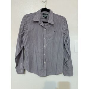 Beautiful Womens PL Petite Large Lauren Ralph Lauren No-Iron Blue Striped Blouse